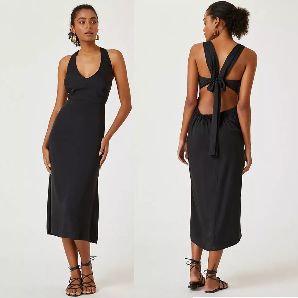 ANTHROPOLOGIE Sleeveless Deep-V Midi Dress